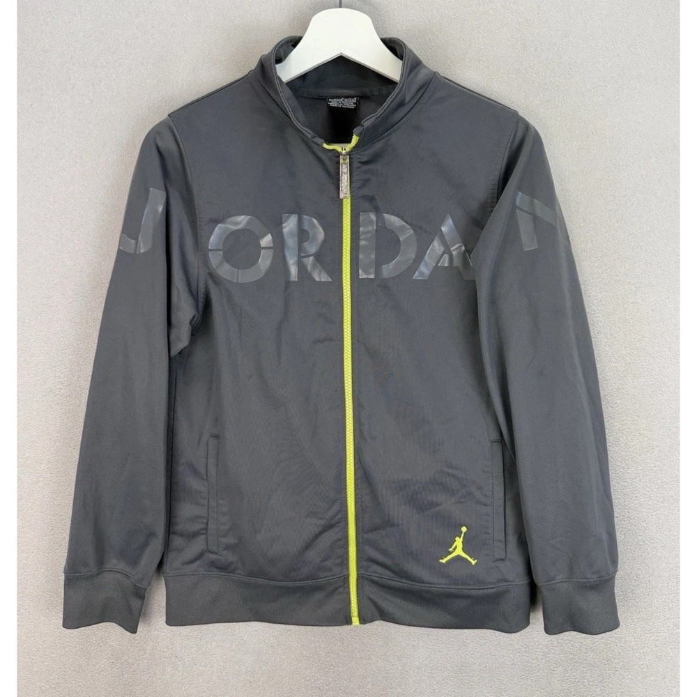 Air Jordan Boy's Sz Large Spell Out‎ Logo Zip Up Gray Long Sleeve Track Jacket